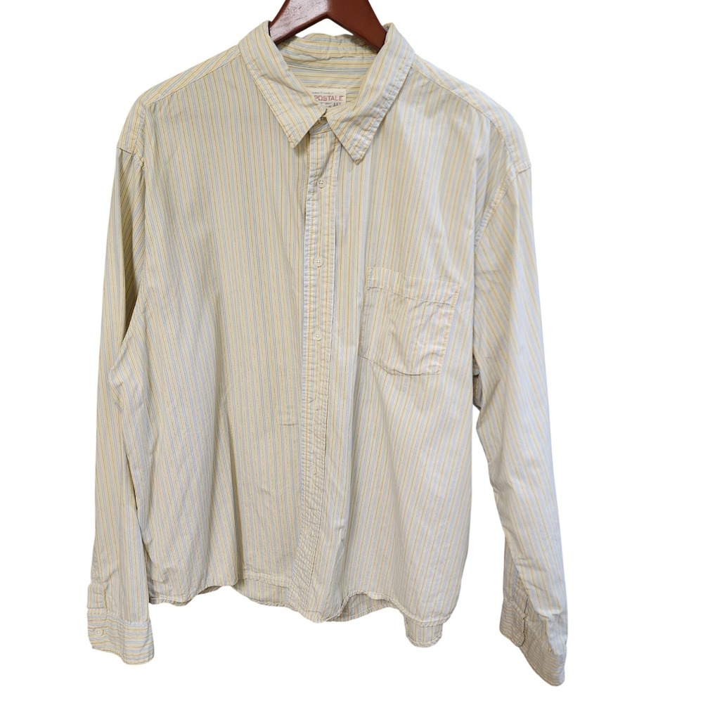 Aeropostale Vintage Mens XL Yellow Blue Striped Long Sleeve Button Down Shirt